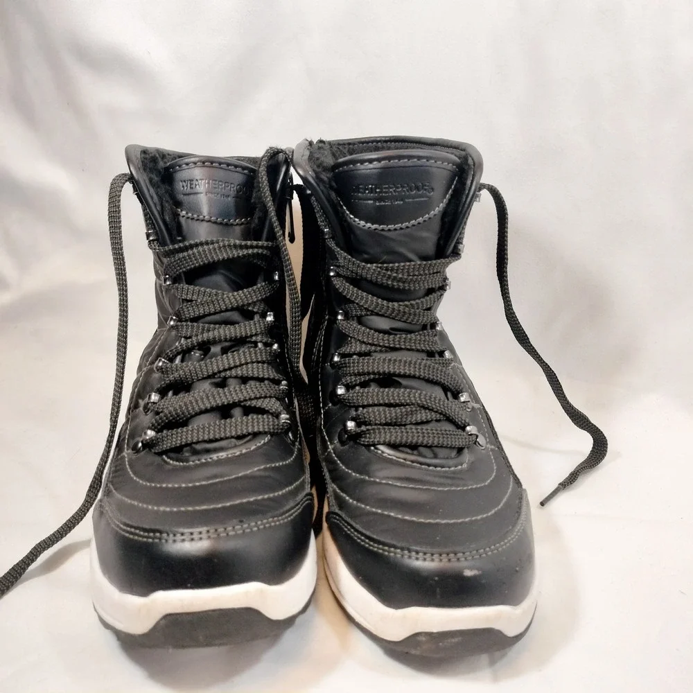 Weatherproof Black Winter Boots; Quilted Faux Fur Lined Side Zip Katie